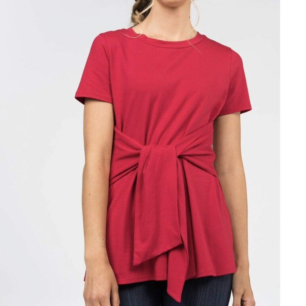 AGNES & DORA FRENCH SIDE SEAM SASH TOP Red XL NWT